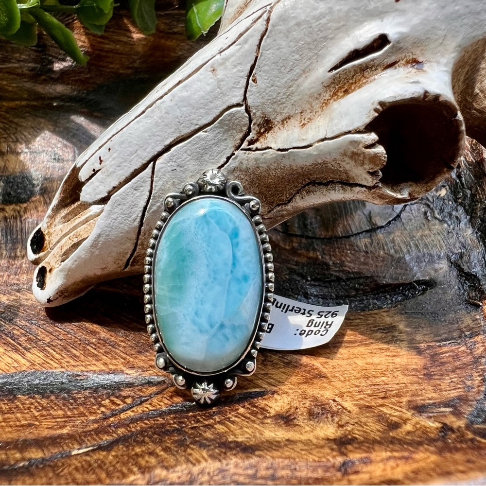 925 Sterling Silver Larimar Ring Size 5 Southwestern Blue Gemstone Jewelry - Picture 4 of 10